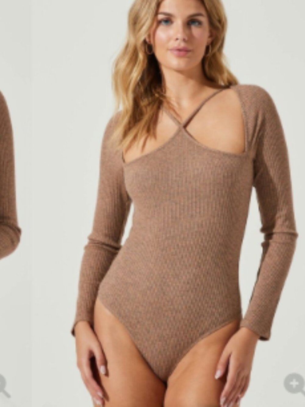 NWT ASTR The Label Brown Metallic Cutout Ribbed Bodysuit M
